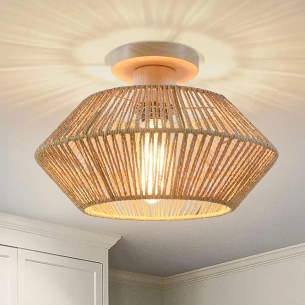 Woven Rattan Light Fixture Ceiling Mount 12.7'' - Picture 3 of 8